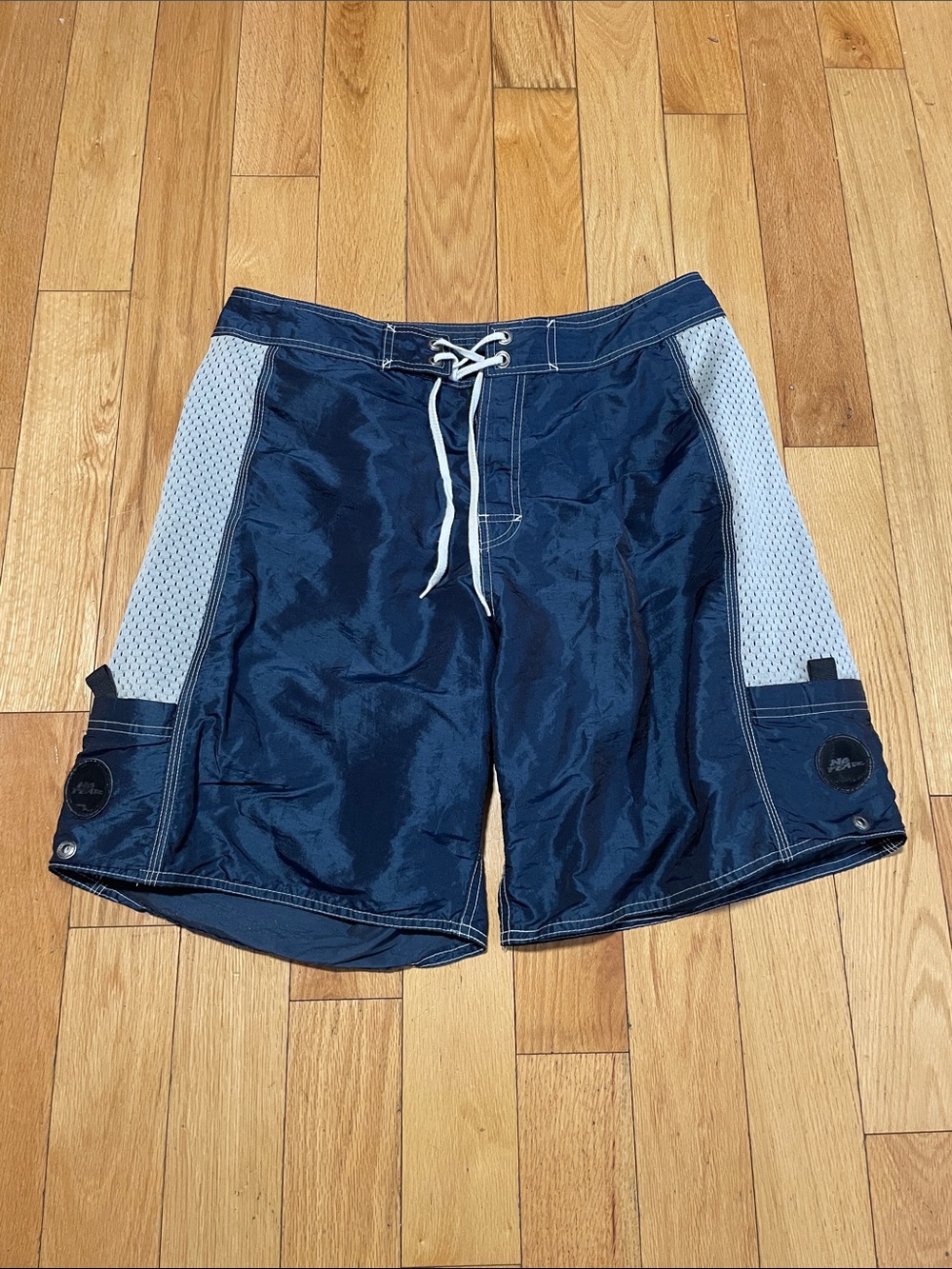 Men's Navy Blue Swim Board Shorts with Light Gray Side Panels